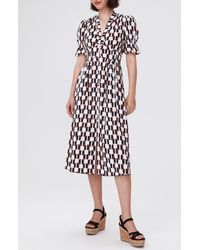 Diane von Furstenberg - Erica Geo Print Cotton Button-up Midi Dress - Lyst