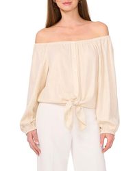 Vince Camuto - Off The Shoulder Tie Hem Button-Up Top - Lyst