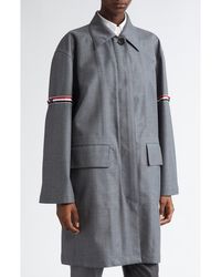 Thom Browne - Tricolor Armband Water Resistant Wool Blend Twill Coat - Lyst