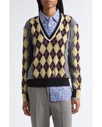 Zankov - Teddy Colorblock Argyle Merino Wool Sweater - Lyst