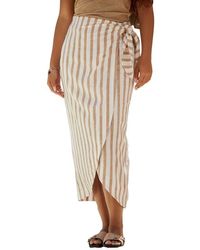 Next - Stripe Linen Blend Faux Wrap Midi Skirt - Lyst