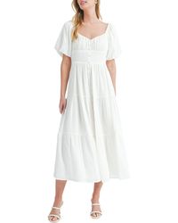 All In Favor - Puff Sleeve Tiered Midi Dress In At Nordstrom, Size Small - Lyst