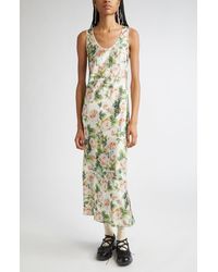 Simone Rocha - Floral Print Scoop Neck Satin Dress - Lyst