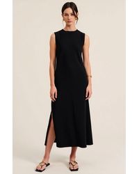 Modenaire - Sleeveless Ribbed Knit Midi Dress With Side Slit And High Neckline - Lyst