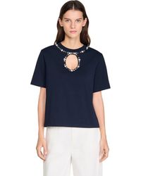 Sandro - Rhinestone Openwork T-Shirt - Lyst