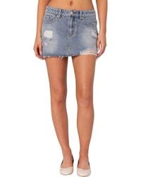 Edikted - Ginnie Low Rise Distressed Denim Miniskirt - Lyst