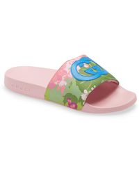 gucci floral slides blue