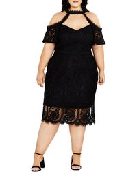 City Chic - Pippa Cutout Lace Overlay Cocktail Midi Dress - Lyst