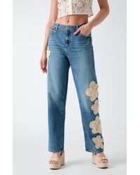 Guess - Gaia Floral Appliqué High Waist Straight Leg Jeans - Lyst