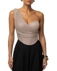 JLUXLABEL - Luna Metallic One-Shoulder Corset Top - Lyst