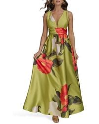 Donna Karan - Floral Print Sleeveless A-Line Dress - Lyst