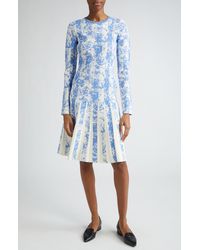 Lela Rose - Floral Stripe Pleated Long Sleeve Jacquard Dress - Lyst