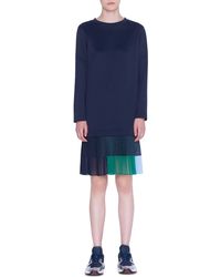 Akris Punto Long Sleeve Pleated Hem Neoprene Dress - Blue