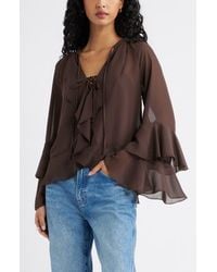 Open Edit - Chiffon Ruffle Trim Top - Lyst