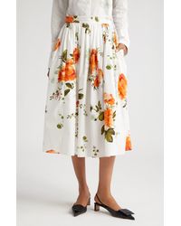 Erdem - Floral Print Pleated Cotton Poplin A-line Midi Skirt - Lyst