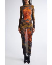 Jean Paul Gaultier - Medallion Print Long Sleeve Mesh Body-Con Dress - Lyst