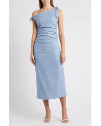 Wayf - Clio Tie Shoulder Linen Blend Midi Dress - Lyst