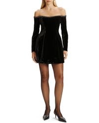 Bardot - Nadene Embellished Trim Long Sleeve Off The Shoulder Velvet Minidress - Lyst