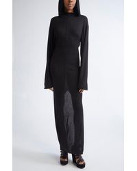 Rick Owens - Abito Long Sleeve Hooded Maxi Virgin Wool Sweater Dress - Lyst