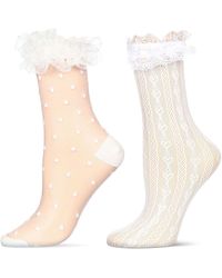 Memoi - Lace Ruffle Cuff Assorted 2-pack Ankle Socks - Lyst