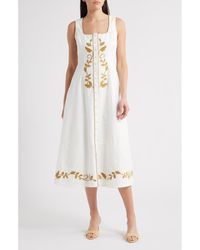ZOE AND CLAIRE - Embroidered Sleeveless Midi Dress - Lyst