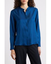 Eileen Fisher - Mandarin Collar Silk Button-Up Shirt - Lyst