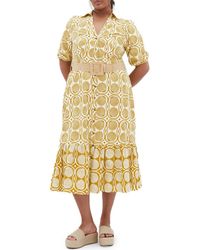 City Chic - Anna Border Print Belted Cotton Maxi Dress - Lyst
