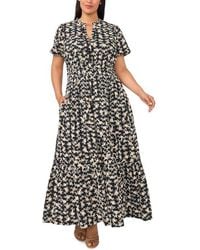 Cece - Embroidered Split Neck Tiered Cotton Maxi Dress - Lyst