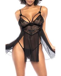 MAPALE - Strappy Lace & Mesh Chemise & G-string - Lyst