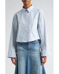 Victoria Beckham - Stripe Crop High-low Organic Cotton Button-up Shirt - Lyst