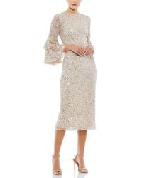 Mac Duggal - Fully Sequined Ruffle Tiered 3/4 Sleeve Midi Dress - Lyst