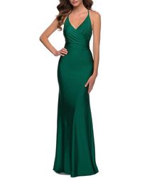 La Femme - Fitted Long Jersey Gown With Criss Cross Bodice - Lyst