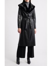 Tahari - The Veda Faux Leather Jacket With Removable Faux Fur Collar - Lyst