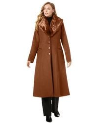 Jessica London - Long Wool-Blend Coat With Faux Fur Collar - Lyst