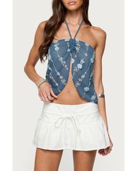 Edikted - Floral Beaded Sequin Split Chiffon Halter Top - Lyst