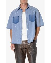 MNML - Oversize Short Sleeve Washed Denim Snap-Up Western Shirt - Lyst