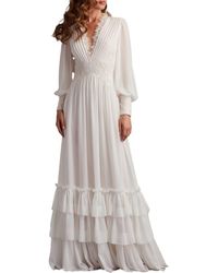 Tadashi Shoji - Ruffle Pleated Long Sleeve Chiffon Gown - Lyst