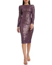 Dress the Population - Emery Long Sleeve Sequin Cocktail Midi Dress - Lyst