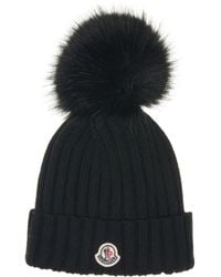 Moncler - Virgin Wool Rib Beanie With Faux Fur Pompom - Lyst