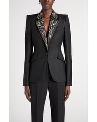McQueen - Embroidered Lapel Single-Breasted Wool Jacket - Lyst