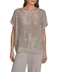 Donna Karan - Sequin Open Stitch Short Sleeve Sweater - Lyst