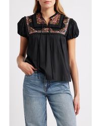 LOVE THE LABEL - Molly Embroidered Puff Sleeve Top - Lyst