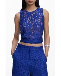 Desigual - Floral Embroidered Sheer Top - Lyst