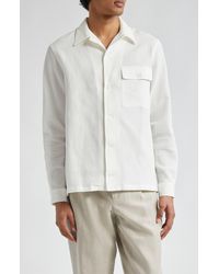De Bonne Facture - Long Sleeve Cotton & Linen Waffle Weave Camp Shirt - Lyst