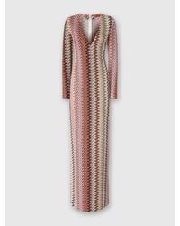Missoni - Long Dress With V-Neck And Zigzag Pattern - Lyst