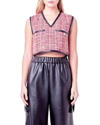 English Factory - Faux Leather Trim Crop Tweed Vest - Lyst