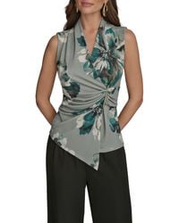 Donna Karan - Floral Sleeveless Faux Wrap Top - Lyst