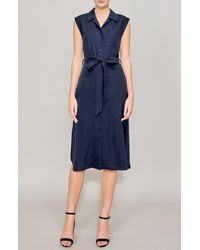 MELLODAY - Roll Sleeve Linen Blend Midi Shirtdress - Lyst