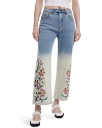 Desigual - Floral Embroidery Ombré Crop Wide Leg Jeans - Lyst