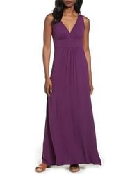 Loveappella - V-Neck Jersey Maxi Dress - Lyst